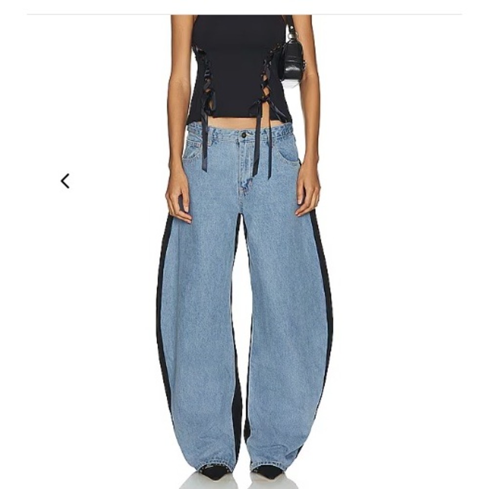 Lioness x REVOLVE Horseshoe Jeans S NWOT Barrel Balloon Two-Tone Statement Denim